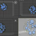 Spherical Art Installation With Blue Spheres Connected By Metal Wires And Grid Structure