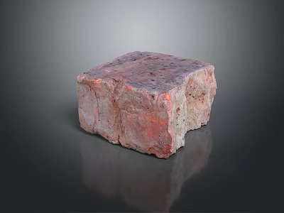 Red Brick With Textured Surface And Glowing Red Base On Dark Background With Reflection 3d model