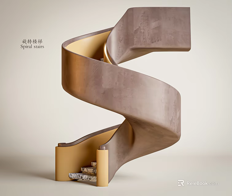 Modern Elegant Spiral Staircase Interior Design With Luxury Metal Frame And Marble Steps 3d model 