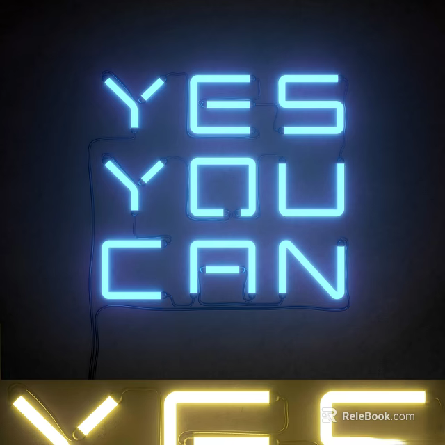 Blue Neon Decorative Lights Showing YES YOU CAN Text On Dark Backdrop 3d model 