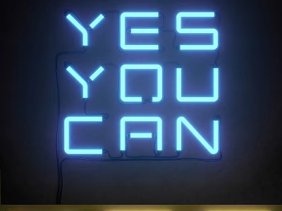Blue Neon Decorative Lights Showing YES YOU CAN Text On Dark Backdrop 3d model