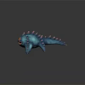 Vibrant Teal Fantasy Creature With Pink Spikes Large Red Eyes And Sharp Teeth