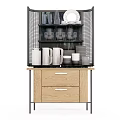 Modern Sideboard With Wooden Drawers Glass Display Shelf And Tableware Storage