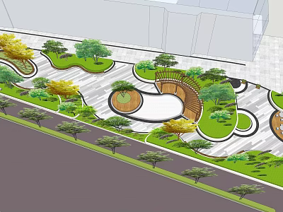 Modern Park Landscape Design With Curved Walkways Green Lawns And Various Trees 3d model