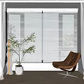 Elegant Venetian Blinds by Window with Brown Chair Plant White Curtains and Wooden Floor