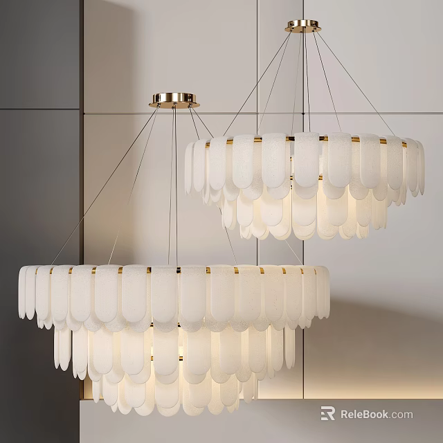 Modern White Chandelier With Golden Metal Frame And Layered Design For Interior Decoration 3d model 