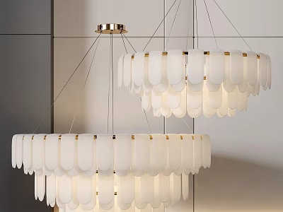 Modern White Chandelier With Golden Metal Frame And Layered Design For Interior Decoration 3d model
