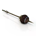 Ancient Medieval Weapon With Long Metal Handle Spiked Head And Ornate Design