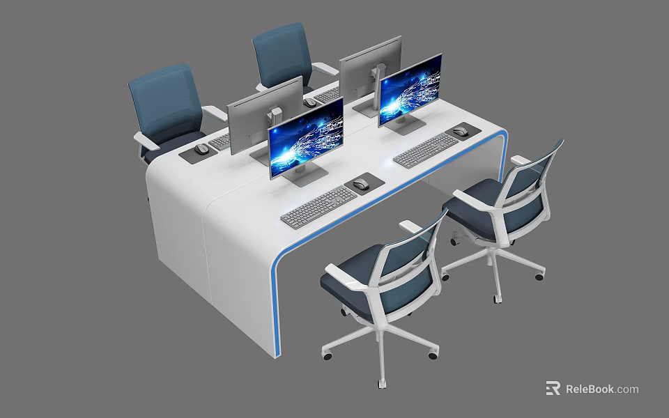 Modern Blue Mesh Office Chair With Wheeled Design For Comfortable Office Workstation Setup 3d model 