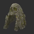 Natural Skull Shaped Stone Entrance Gate With Moss And Flaming Torch