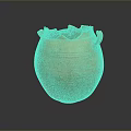 Ancient Orange Clay Sculpture Featuring Broken Rim Handles and Striped Decoration on Dark Background