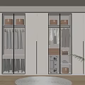 Modern Walk in Closet Interior Design With Glass Doors Clothes And Storage Boxes
