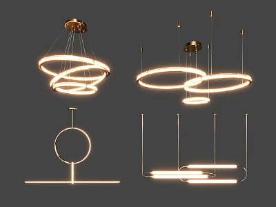 Modern Stylish Chandeliers With Circular And Linear Illuminated Metal Frame Designs 3d model
