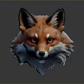 3D Rendered Fox Head Character With Vibrant Orange Blue Fur And Yellow Eyes