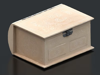 Carved Beige Jewelry Decoration Set Box With Metal Lock And Patterns 3d model