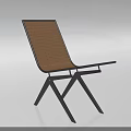 Modern Single Chair With Brown Woven Seat And Black Metal Crossed Legs Design