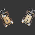 Vintage Toy Cars With Propellers Headlights Metallic Brown Beige Bodies And Reflective Surfaces