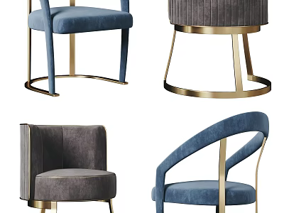 Stylish Modern Leisure Chairs With Blue Gray Velvet And Gold Metal Frames 3d model
