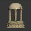 Historical Stone Structure With Dome Columns Base And Green Moss Accents 3d model