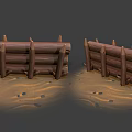 Rustic Wooden Fences On Sandy Ground With Log Structure And Small Stones