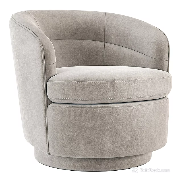Modern Light Gray Armchair With Curved Armrests Plush Upholstered Seat And Round Base 3d model 
