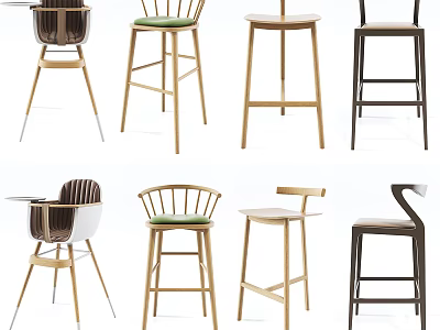 Modern Bar Stools With Various Design Styles Wooden Frames And Colorful Seats 3d model