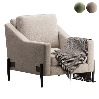 Modern Single Seater Sofa Featuring Beige Fabric Black Legs And Gray Herringbone Blanket 3d model