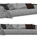 Gray Fabric Two Seater Sofa with Dark Armrests Black Patterned Cushions and Gray Throw Blanket 3d model