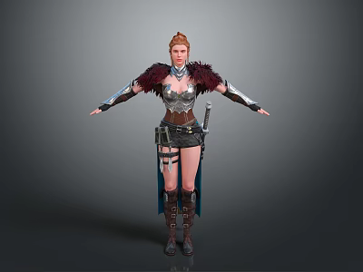 Female Warrior Character With Feathered Armor And Mythical Creature Inspired Gear 3d model