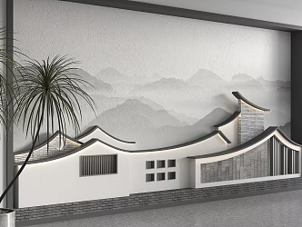 Chinese-style tile background wall horsehead wall background wall Huizhou architecture background wall Chinese-style landscape wall tile background wall screen partition country landscape wall 3d model
