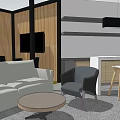 Modern Front Desk Reception Area With Gray Wall White Lines And Company Logo