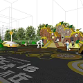 Children's Play Area Design With Honeycomb Shaped Structures Slides And Green Plants
