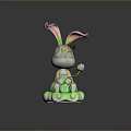 Cute Colorful Rabbit Doll With Rainbow Ears Closed Eyes Holding Flower Green Base