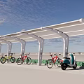 Modern Bike Shelter For Bicycle Parking With Multiple Bicycles And Green Plants
