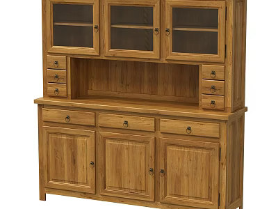 Classic Wooden Bookcase With Glass Door Cabinets Open Shelf And Bottom Storage Drawers 3d model