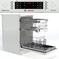 Modern Kitchen Dishwasher Appliance With Stainless Steel Interior Racks And Control Panel