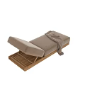 Natural Solid Wood Adjustable Chaise Lounge With Soft Beige Cushion And Cozy Throw Blanket
