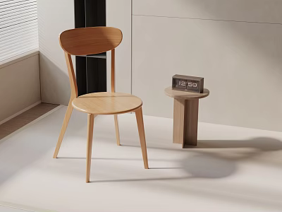 Wooden Leisure Chair With Small Side Table And Clock In Bright Indoor Room With Blinds 3d model
