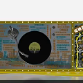 Vintage Vinyl Record Player Check In Board With Yellow Border Colorful Text And Happy Elements