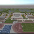 Modern School Campus With Spacious Buildings Playground Running Track And Green Areas