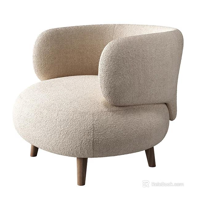 Modern Accent Chair With Curved Design Cozy Fabric And Wooden Legs 3d model 
