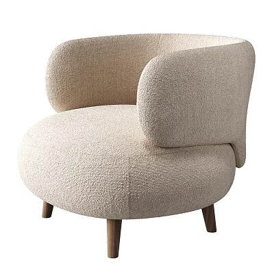 Modern Accent Chair With Curved Design Cozy Fabric And Wooden Legs 3d model