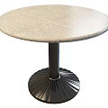Tech Exhibition Hall Showcasing Circular Light Colored Tabletop With Black Metal Radial Base 3d model