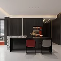Modern Living Dining Room Interior With Red Walls Black Sofa Red Chairs And Round Rug