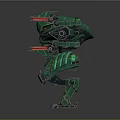 Sci Fi Green Armored Mechanical Creature With Red Eyes And Robotic Limbs 3d model