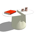 White Round Coffee Table With Cylindrical Base And Red Book Two Ceramic Ornaments On Top 3d model