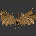 Detailed Golden Flying Dragon Sculpture With Expanded Wings On Dark Gray Background And Reflection