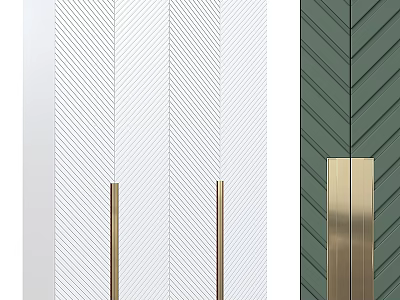 Modern White and Dark Green Chest of Drawers with Herringbone Pattern and Brass Legs 3d model