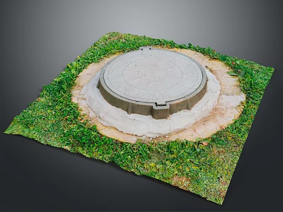 Round Manhole Cover Outdoor Scene With Green Grass And Surrounding Soil 3d model