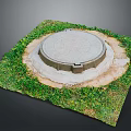 Round Manhole Cover Outdoor Scene With Green Grass And Surrounding Soil